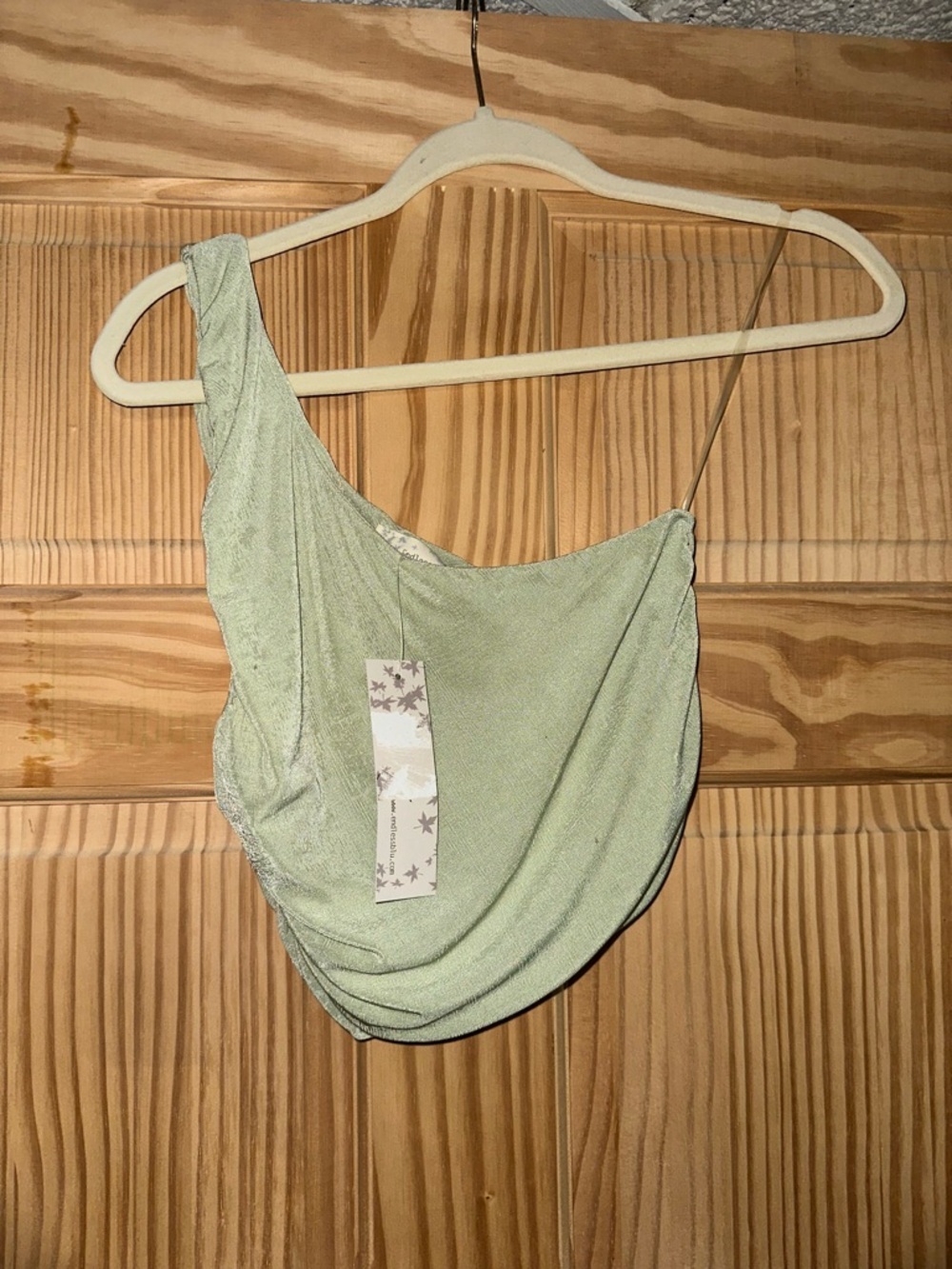 Light Green One-Shoulder Draped Crop Top